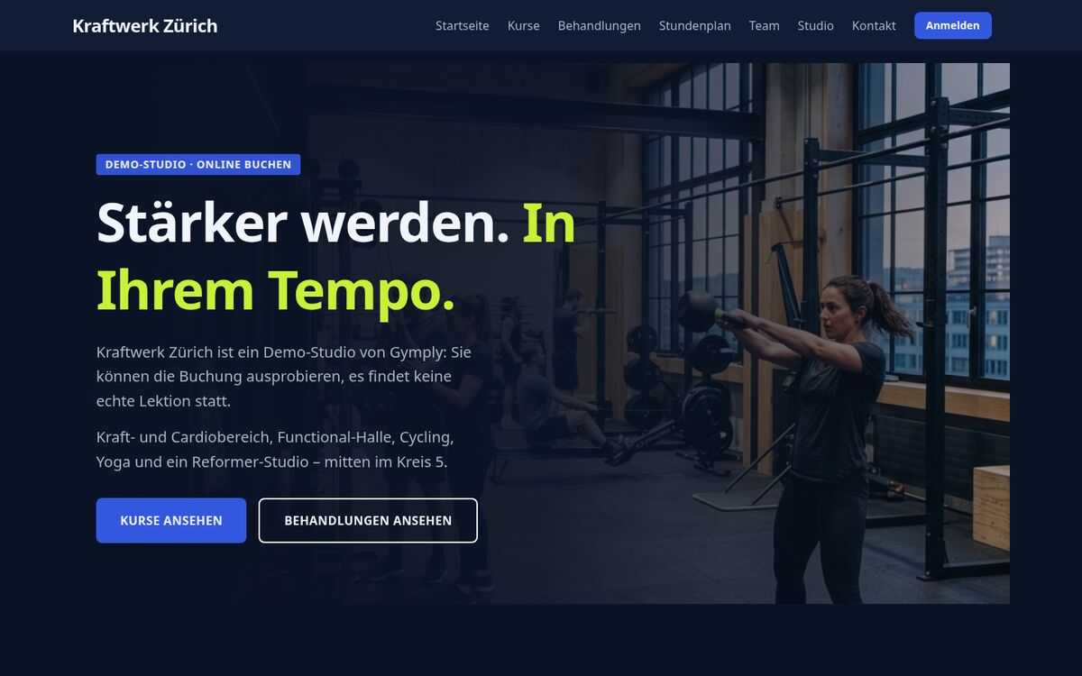 Startseite des Demo-Studios Kraftwerk Zürich