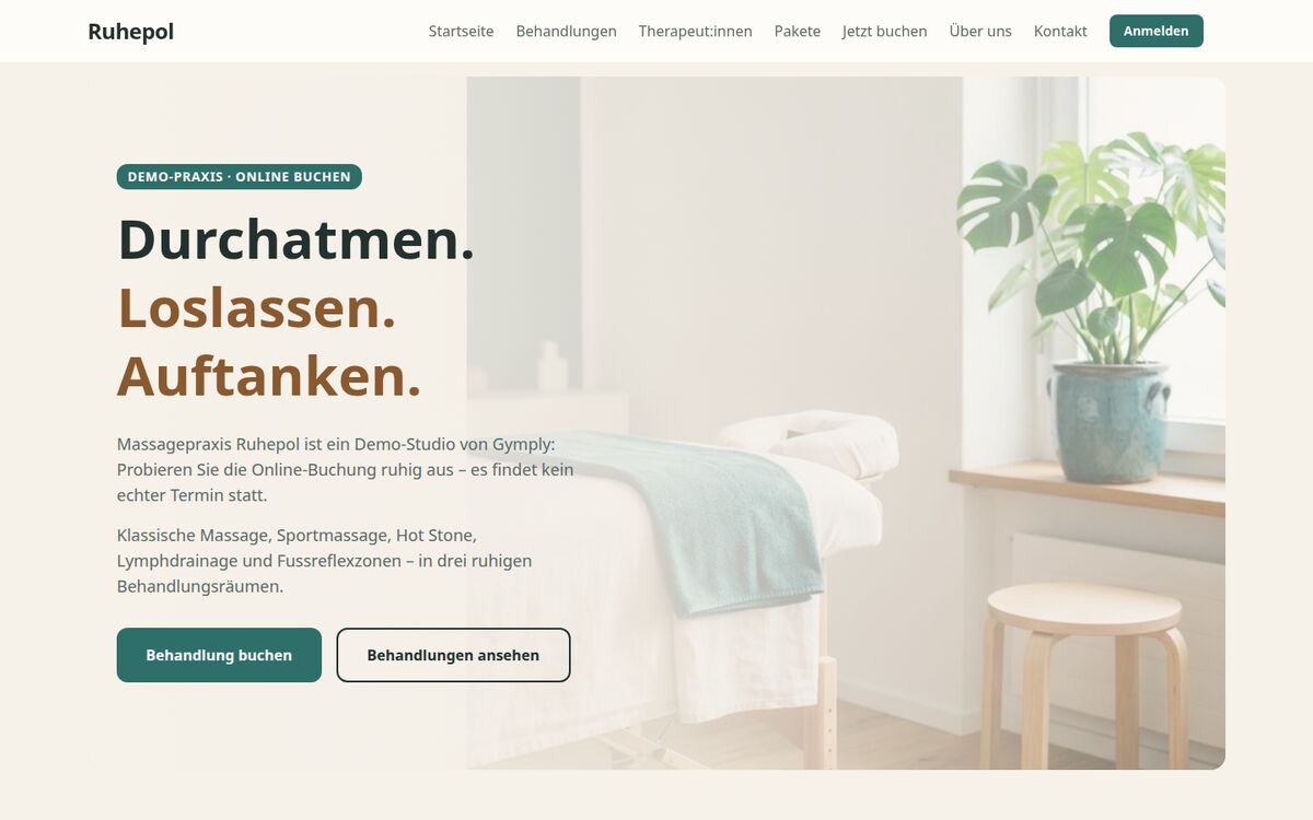 Startseite der Demo-Praxis Ruhepol